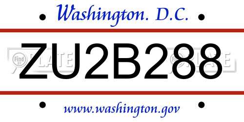 ZU2B288 District Of Columbia License Plate