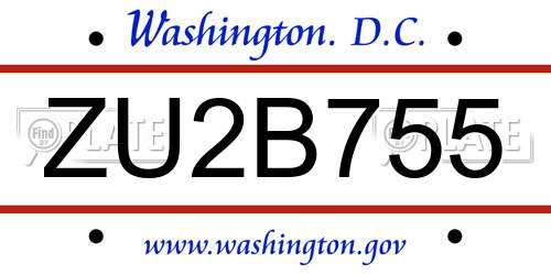 ZU2B755 District Of Columbia License Plate