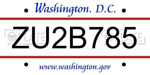 ZU2B785 District Of Columbia License Plate