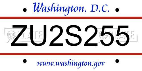 ZU2S255 District Of Columbia License Plate