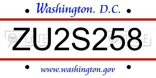 ZU2S258 District Of Columbia License Plate