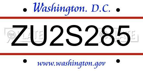 ZU2S285 District Of Columbia License Plate