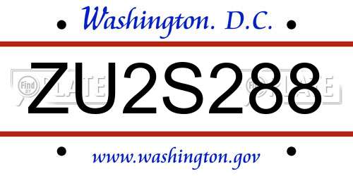 ZU2S288 District Of Columbia License Plate