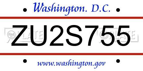 ZU2S755 District Of Columbia License Plate