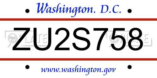 ZU2S758 District Of Columbia License Plate