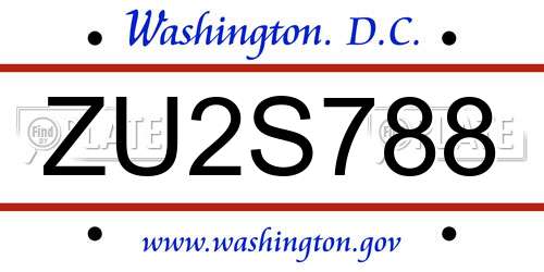 ZU2S788 District Of Columbia License Plate