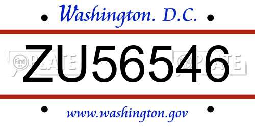 ZU56546 District Of Columbia License Plate