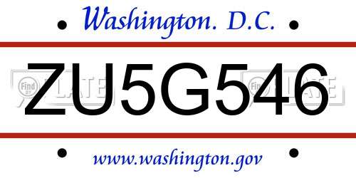 ZU5G546 District Of Columbia License Plate