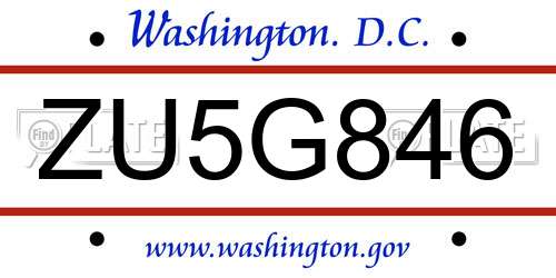 ZU5G846 District Of Columbia License Plate