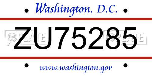 ZU75285 District Of Columbia License Plate