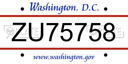ZU75758 District Of Columbia License Plate