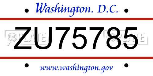 ZU75785 District Of Columbia License Plate