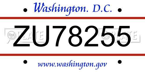 ZU78255 District Of Columbia License Plate