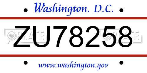 ZU78258 District Of Columbia License Plate