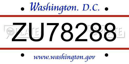 ZU78288 District Of Columbia License Plate