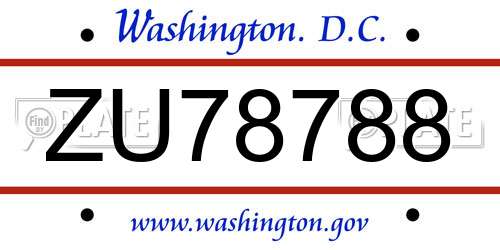 ZU78788 District Of Columbia License Plate