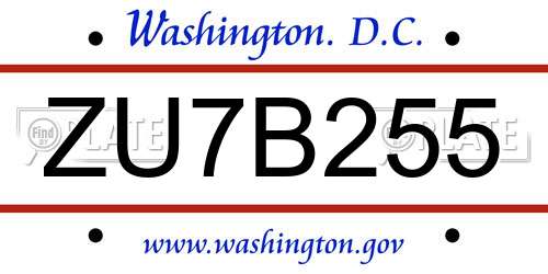 ZU7B255 District Of Columbia License Plate