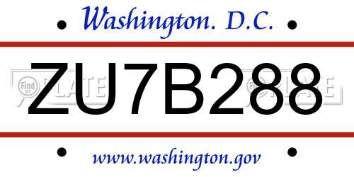 ZU7B288 District Of Columbia License Plate