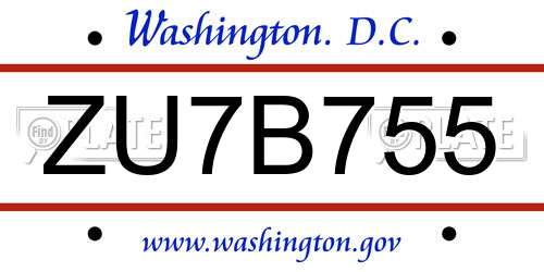 ZU7B755 District Of Columbia License Plate