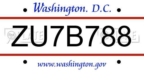 ZU7B788 District Of Columbia License Plate