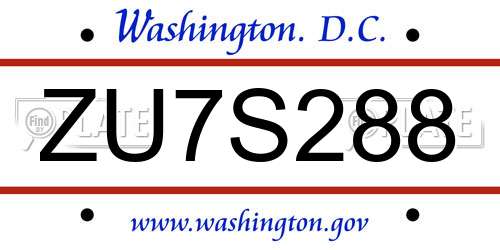 ZU7S288 District Of Columbia License Plate