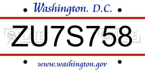 ZU7S758 District Of Columbia License Plate