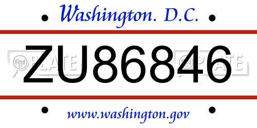 ZU86846 District Of Columbia License Plate