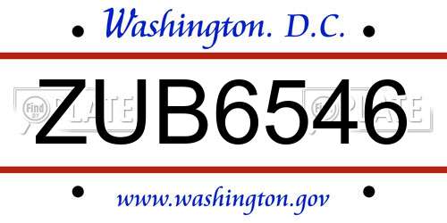ZUB6546 District Of Columbia License Plate