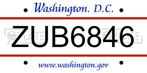 ZUB6846 District Of Columbia License Plate
