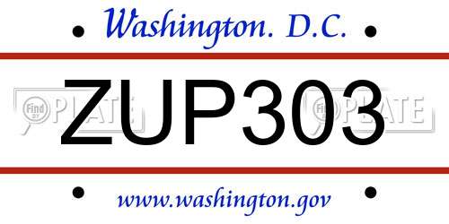 ZUP303 District Of Columbia License Plate