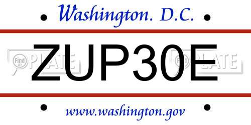 ZUP30E District Of Columbia License Plate