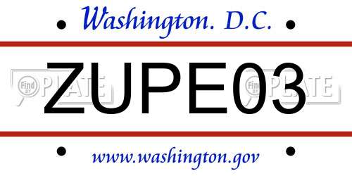 ZUPE03 District Of Columbia License Plate