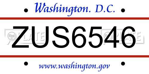 ZUS6546 District Of Columbia License Plate