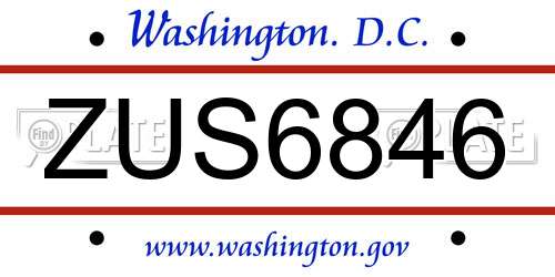 ZUS6846 District Of Columbia License Plate