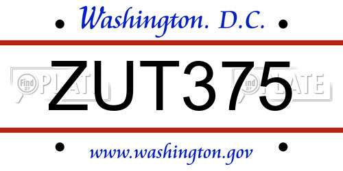 ZUT375 District Of Columbia License Plate