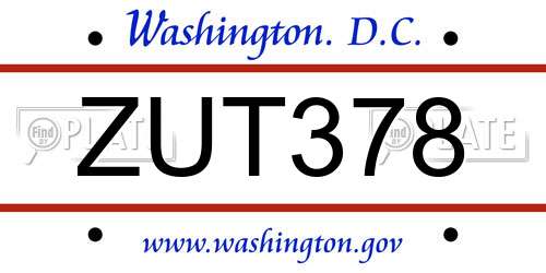 ZUT378 District Of Columbia License Plate
