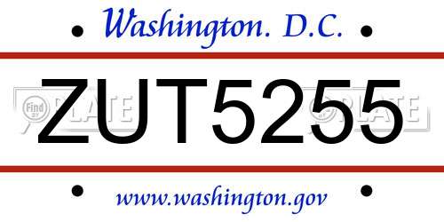 ZUT5255 District Of Columbia License Plate
