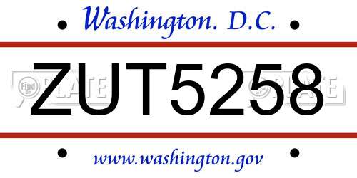 ZUT5258 District Of Columbia License Plate