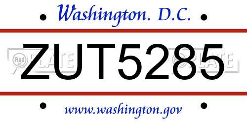 ZUT5285 District Of Columbia License Plate