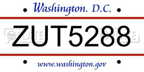 ZUT5288 District Of Columbia License Plate