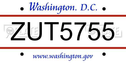 ZUT5755 District Of Columbia License Plate