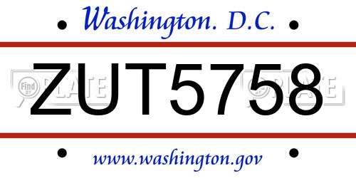 ZUT5758 District Of Columbia License Plate