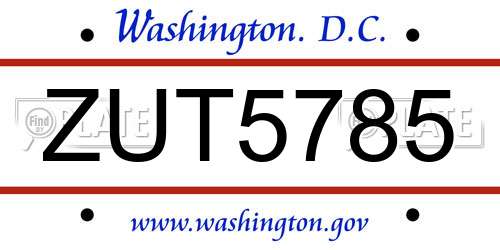 ZUT5785 District Of Columbia License Plate