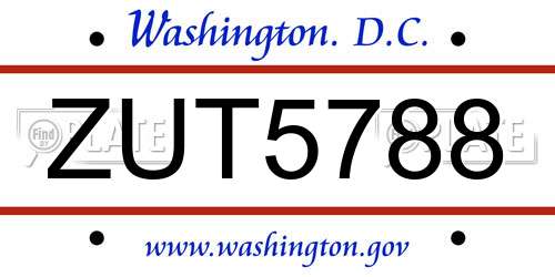 ZUT5788 District Of Columbia License Plate