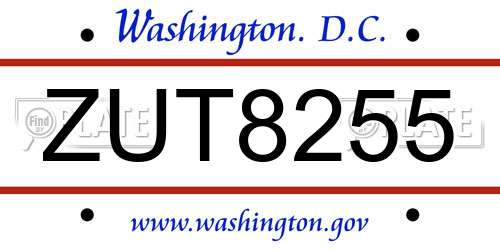 ZUT8255 District Of Columbia License Plate