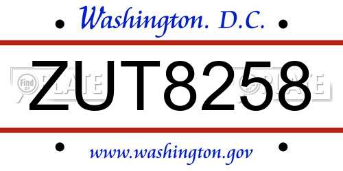ZUT8258 District Of Columbia License Plate