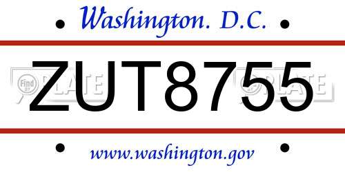 ZUT8755 District Of Columbia License Plate