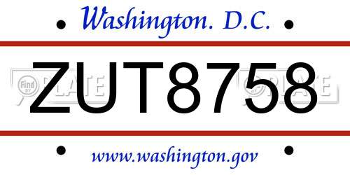 ZUT8758 District Of Columbia License Plate