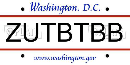 ZUTBTBB District Of Columbia License Plate