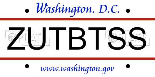 ZUTBTSS District Of Columbia License Plate